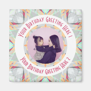 Custom Birthday Star Gray Red Pink Foto Gruß Magnet