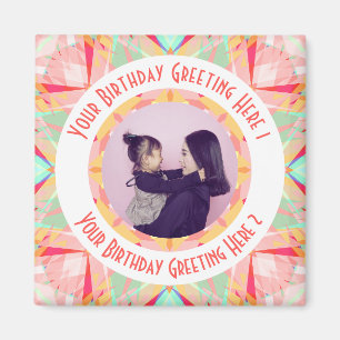 Custom Birthday Star Red Pink Green Foto Gruß Magnet