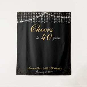 Custom Birthday String Lights Gold Background Foto Wandteppich