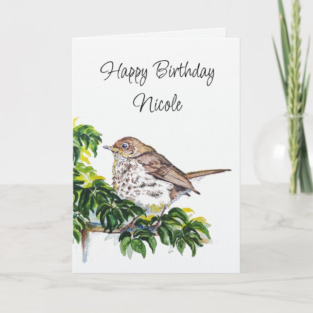 Custom Birthday Watercolor Swainson's Thrush Bird Karte (Vorderseite)