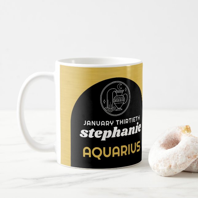 Custom Birthday - Zodiac Aquarius - Name Foto Kaffeetasse (Mit Donut)