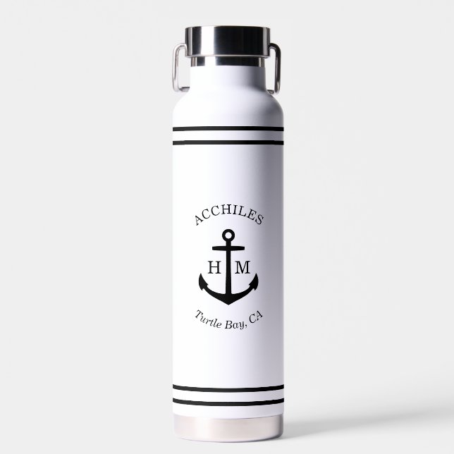 Custom Black Anchor Emblem Trinkflasche (Vorne)