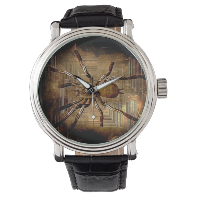 Custom Black and Brown Creepy Crawly Spider Armbanduhr (Vorderseite)