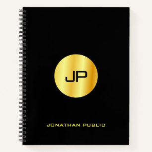 Custom Black and Gold Monogram Elegant Moderne Notizbuch