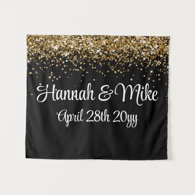 Custom Black and Gold Wedding Backdrop Foto Stand Wandteppich (Vorderseite (Horizontal))