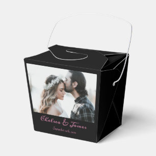 Custom Black and Pink Calligraphy Wedding Foto Geschenkschachtel