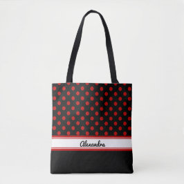 Custom Black and Red Polka Dots Black Base Tasche