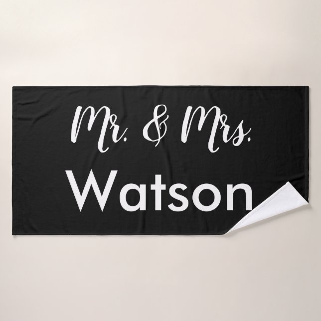 Custom Black and White Mr & Mrs Bath Handtuch Set (Badehandtuch)