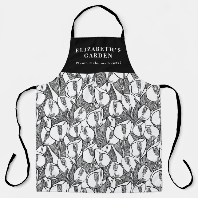 Custom Black and White Peace Lilie Muster Schürze (Vorderseite)