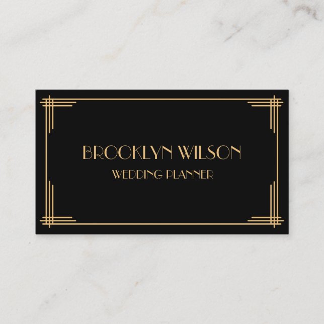 Custom Black Art Deco Business Cards Visitenkarte (Vorderseite)