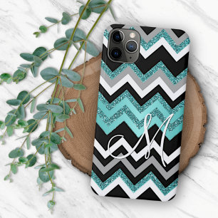 Custom Black Blue Türkise Silver Zigzag Muster Case-Mate iPhone Hülle