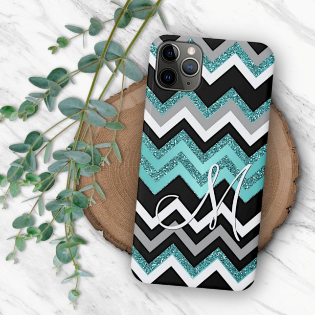 Custom Black Blue Türkise Silver Zigzag Muster Case-Mate iPhone Hülle (Von Creator hochgeladen)