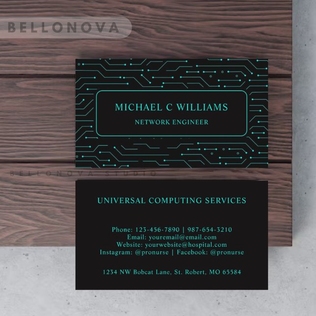 Custom Black Bright Green Türkise Blue Circuit Visitenkarte (Custom Black Bright Green Turquoise Blue Circuit Business Card)