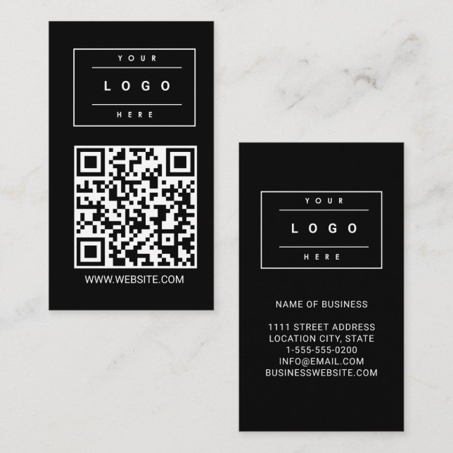 Custom Black Business Logo and Website QR Code Visitenkarte (Vorne/Hinten)