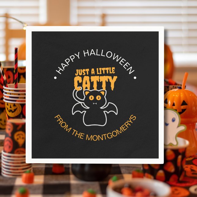 Custom Black Cat Bat Funny Quote Halloween-Party Serviette (Von Creator hochgeladen)