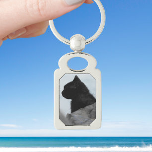 Custom Black Cat Foto Pet Lover Silver Schlüsselan Schlüsselanhänger