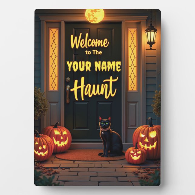 Custom Black Cat & Full Moon Halloween Fotoplatte (Vorderseite)
