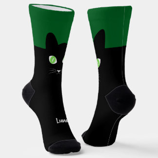 Custom Black Cat Photo Socks with Name - Cat Lover Socken
