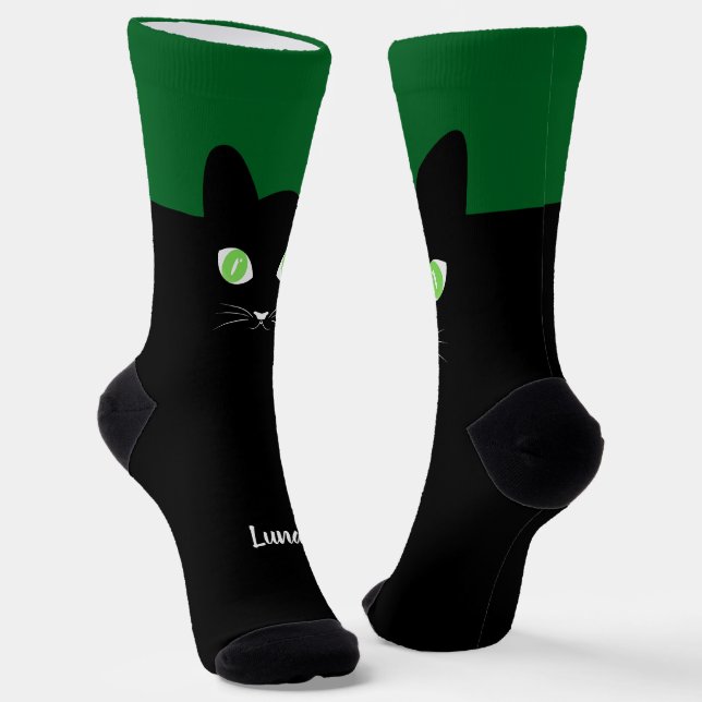 Custom Black Cat Photo Socks with Name - Cat Lover Socken (Gewinkelt)