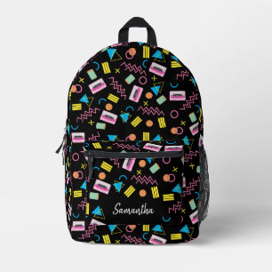 Custom Black Colorful Aachtties Retro Muster 80er  Bedruckter Rucksack
