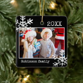 Custom Black Foto Ornament mit Schneeflocken