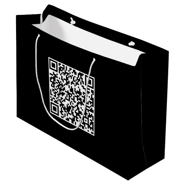 Custom Black Gift Bag mit QR Code Große Geschenktüte (Vorderseite Schrägansicht)