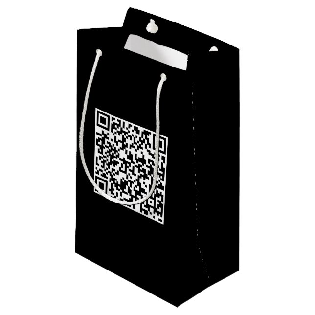 Custom Black Gift Bag mit QR Code Kleine Geschenktüte (Vorderseite Schrägansicht)