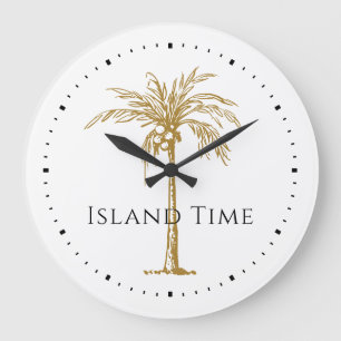 Custom Black Gold Artistic Palm Tree Tropical Große Wanduhr