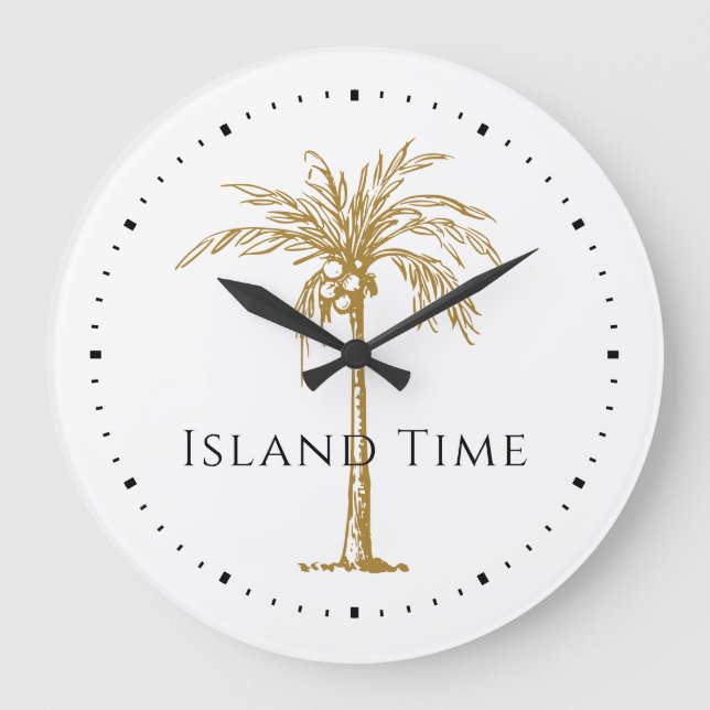 Custom Black Gold Artistic Palm Tree Tropical Große Wanduhr (Vorderseite)