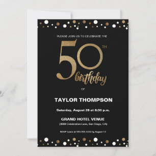 Custom Black Gold Confetti Classic 50. Party Einladung