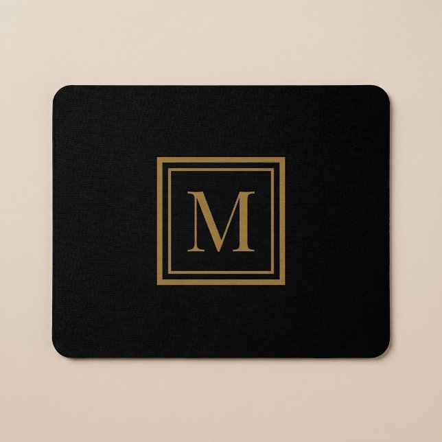 Custom Black & Gold Framed Monogram Mousepad (Von Creator hochgeladen)