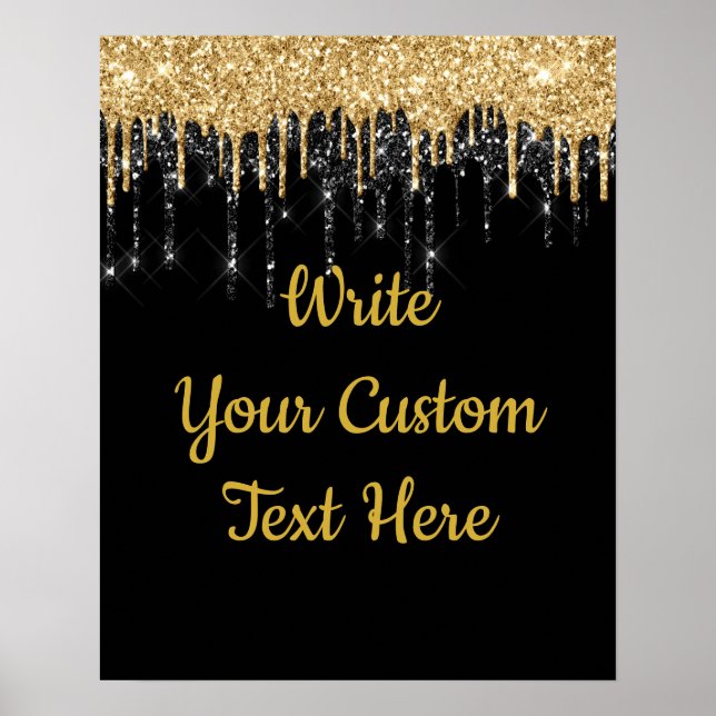 Custom Black Gold Glitzer Birthday Foto Prop Poster (Vorne)