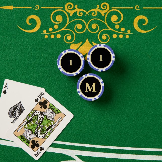Custom Black Gold Monogram 1 Zuhause Turnier Game Pokerchips (Pokertisch (Stapel))
