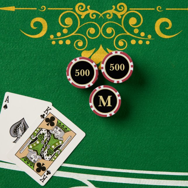 Custom Black Gold Monogram 500 Turnier Spiel Red Pokerchips (Pokertisch (Stapel))