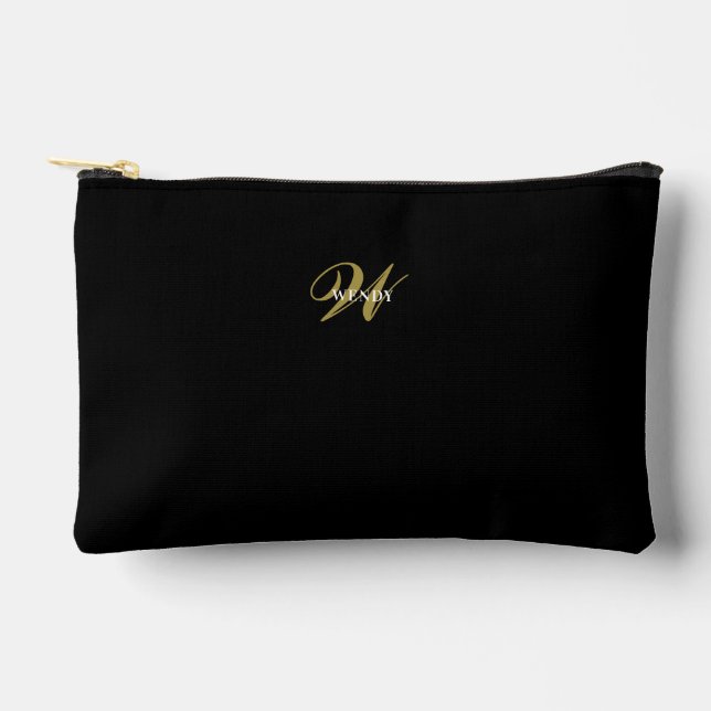 Custom Black Gold Monogram Minimalist Makeup  Zubehörtasche (Vorderseite)