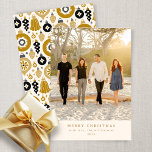 Custom Black Gold Ornament Foto Flat Christmas Feiertagskarte<br><div class="desc">Wünschen Sie Ihren Freunden ein frohes Weihnachtsfest mit diesen wunderschönen,  senkrechten Weihnachtskarten mit Ihrem Foto und einem Vintagen Ornament-Design auf der Rückseite in Schwarz und Gold.</div>