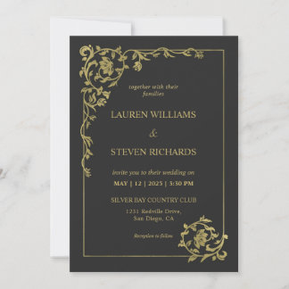 Custom Black Gold Royal ancient Decoration Wedding Einladung