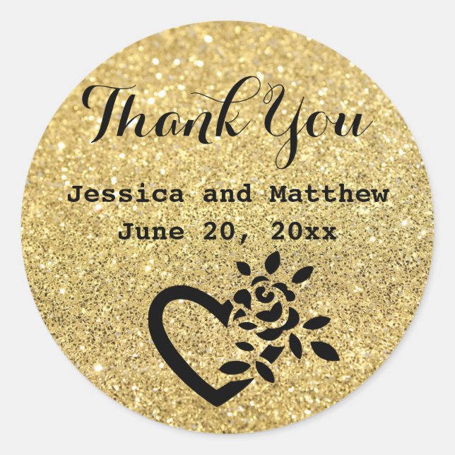 Custom Black & Gold Vielen Dank für Ihr Hochzeitsa Runder Aufkleber (Vorderseite)