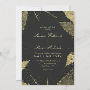 Custom Black Golden Winter Blätter Wedding Einladung