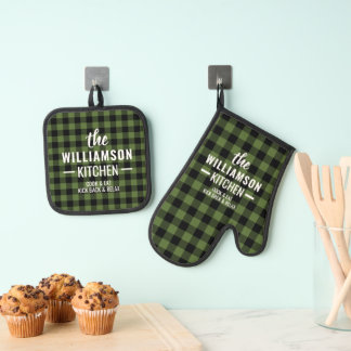 Custom Black Green Buffalo Lumberjack Kariert Ofenhandschuh & Topflappen-Set