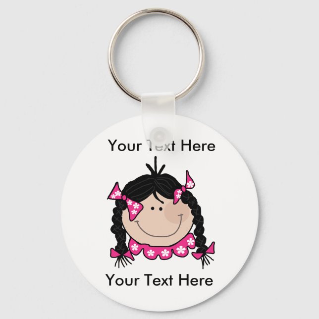 Custom Black Hair Girl Schlüsselanhänger (Vorderseite)