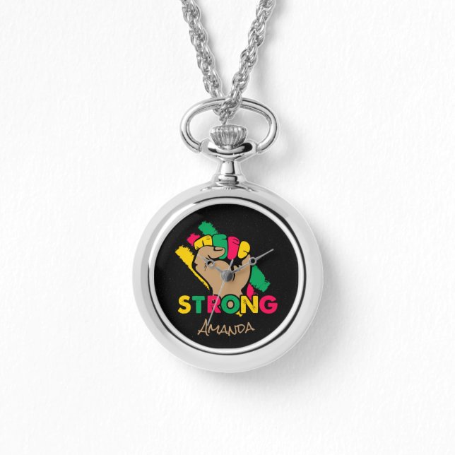 Custom Black History Month Starke Faust Armbanduhr (Vorderseite)