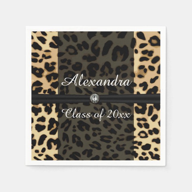 Custom Black Leopard Ribbon Jewel Girl Abschluss Serviette (Vorderseite)