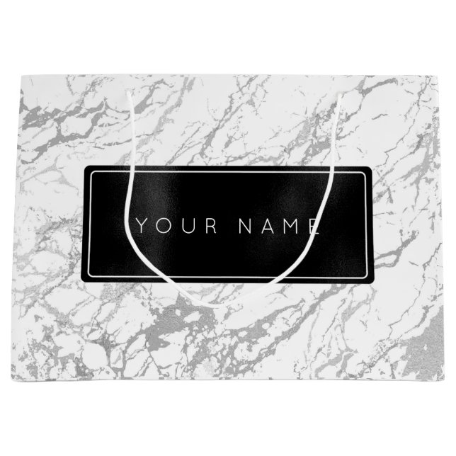 Custom Black Metallic Minimal Marble Gray Stone Große Geschenktüte (Vorderseite)