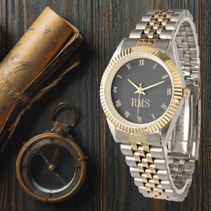 Custom Black Mit Monogramm Gold Silver Tone Bracel Armbanduhr