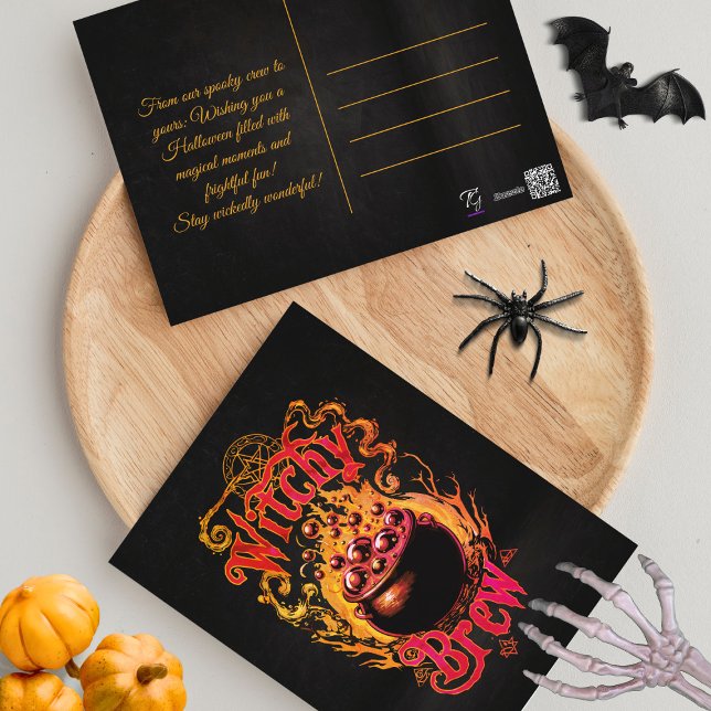 Custom Black Orange Antique Script Halloween Hexe Postkarte (Von Creator hochgeladen)