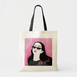 Custom Black Pink Modern Girl Graphic Tragetasche
