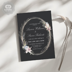 Custom Black Pink Whimsical Wreath Floral Premium Einladung