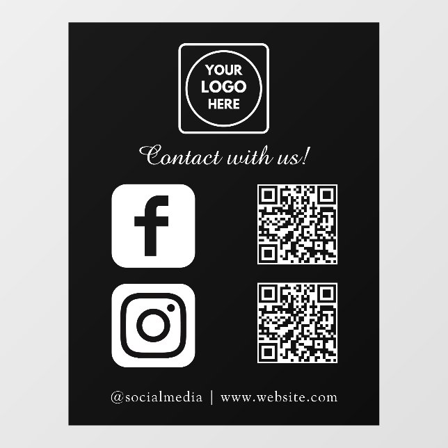 Custom Black QR Code | Instagram Facebook Display Fensteraufkleber (Blatt)