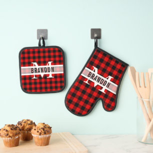 Custom Black Red Buffalo Lumberjack Kariertes Must Ofenhandschuh & Topflappen-Set